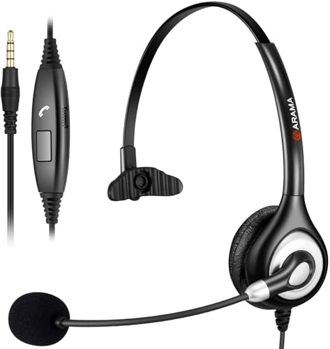 Arama Headset Handy mit Mikrofon Noise Cancelling & Lautstärkeregler, 3,5mm Klinke Headset Telefon für FritzFon C6 C5 iPhone Samsung Tablet Computer Anrufe Online Business Konferenzen Teams Meetings