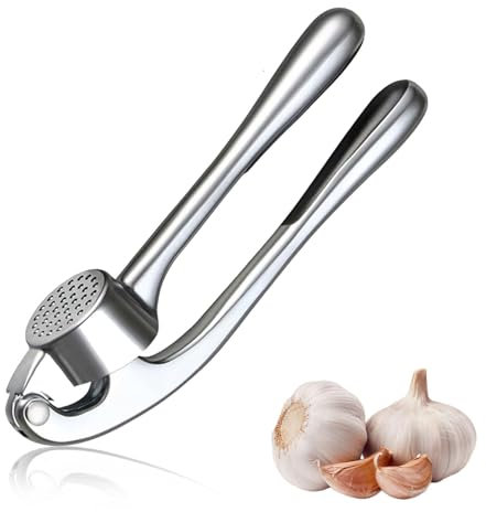 YueJieSelected Knoblauchpresse,Knoblauchzerkleinerer mit Ergonomischem Griff,Effizientes Werkzeug zur Knoblauchpaste,Einfach Sauber zu Haltende Knoblauchpresse,Spülmaschinenfest,Silber Garlic Press