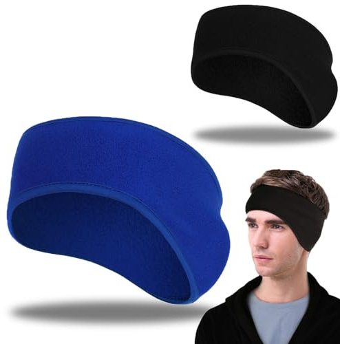 LYQQY 2 Stück Ohrenschützer Warm Headband, Dehnbarer Gehörschutz, Ohrenwärmer Stirnband für Laufen, Wandern, Yoga, Skifahren, Radfahren, Schwarz,Blau