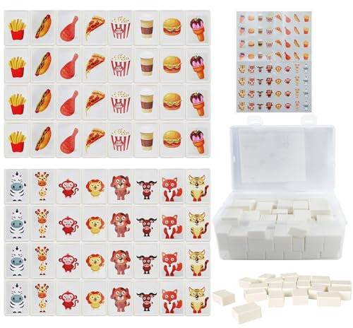 WPPQWP 65 Block 30mm Mahjong Spiel Blöcke(ABS Plastik), Seaside Escape Spiel, Kinder Mahjong Set, Party Spiel, Zen Game(Kommt mit 64 niedlichen Aufklebern) (65 Block)