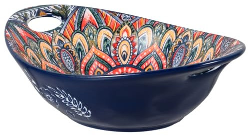 WATIIFUFU Keramikschale Mit Blumenmuster Snackschale Im Barrendesign Doppelte Salatschüssel Multifunktionale Obstschale Leicht Und Tragbar