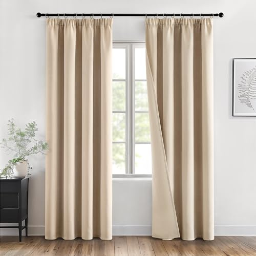 MIULEE Verdunklungsvorhang Blickdicht 2er Set B140 H200 Dunkelbeige | blickdichter Verdunklungsvorhang mit Kräuselband, modernes Design, kälteabweisend, dekorativ für Wohnzimmer und Schlafzimmer