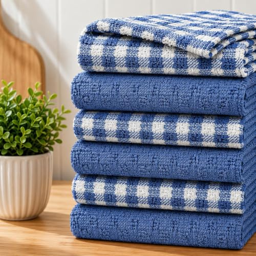Casabella 6 Stück Frottee Baumwolle Küche Geschirrtücher Weiche Küche Geschirrtücher Set, Hochsaugfähiges Geschirrtuch & Barhandtuch Unschlagbarer Preis (6 Stück Set, Blau)