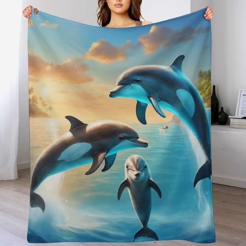 AAPZY Delfin Decke Fleecedecke Geschenk Damen Männer Mädchen Jungen Vier Jahreszeiten Super Weich Und Bequem Plüschdecke Sofa Schlafsofa Büro （130×180cm）