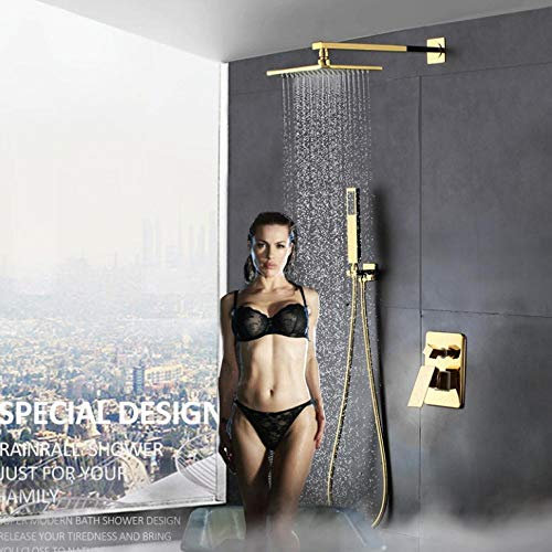 Faucet Concealed Gold Shower Faucets Set Rainfall Golden Shower Head Single Handle Mixer Tap Bathroom Shower Faucet Wall Mount (12 Inch Full Set) Faucet