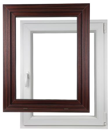 ALUCON Kellerfenster 400x600 mm – Fenster 40x60 cm – Kunststofffenster Innen Weiß/Außen Mahagoni – Flügelfenster DIN Rechts