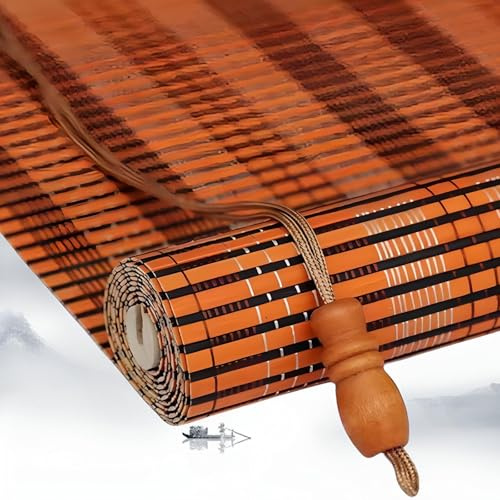 Bamboo Roller Blind - Orange Bamboo Curtain, Side Pull Blinds For Sun Protection & Privacy, Roman Blinds For Windows & Doors, Opaque Privacy Blind For Kitchen, Balcony, Decorative Partition Wall(40x40