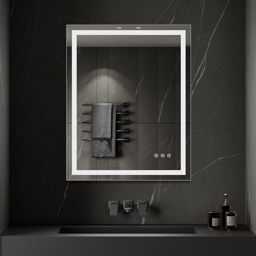 CIMEO Miroir LED Lumineux 80 x 100 cm (ou 100x80) - 2100 lumens - Antibuée, intensité et Couleurs réglables - Miroir de Salle de Bain