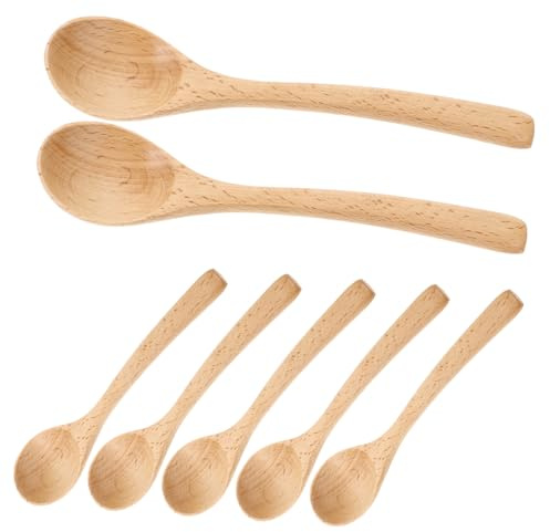 7 Stück Holzlöffel im Japanischen Design mit Glatter Oberfläche | Khakifarben, Vielseitig Einsetzbar, , Kompakte Form, für Dessert und Servieren