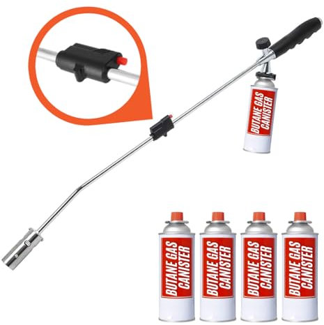 Trendi® Weed Burner Wand – Butane Gas Blowtorch for Garden & Patio Weed Control | Adjustable Flame & Weatherproof Design for Moss & Fungus Removal – Eco-Friendly (Includes 4 Gas Canisters)