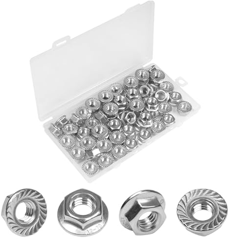 Yinpecly 60 Pcs M8 x 1.25mm Serrated Flange Hex Nuts, M8 Hexagon Flange Nuts,304 Stainless Steel, Metric Hex Lock Nuts, Locknuts Replacement Nut Full Thread for Industrial Construction Fasteners