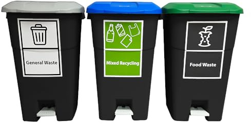 Simpler Recycling Station - Pedal Bin 60 Litres,Recycle Station, Recycle, Pedal, General Waste, Mixed Recycling, Food Waste
