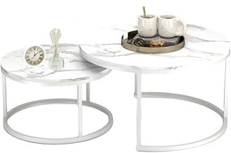 Xisilla Couchtisch Rund-Set (2-teilig) Couchtisch Marmor Zwei-in-eins, geeignet für Wohnzimmer, Lounge, Home Office und Terrassen Silber ⌀70cm und ⌀50cm