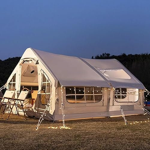 6-8 Personen Zelt aufblasbar, Aufblasbares Zelt für Camping mit Ofenloch & Luftpumpe, Familienzelt Großes Zelte Haus, 4-Saison Outdoor Wasserdicht Glampingzelt, Schnellaufbau