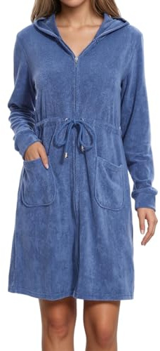 Zinnora Leichter Kurz Bademantel Damen Hausmantel Weiches Frottee Mit Kapuze Und Zipper M Marineblau Ideal für Sauna und Zuhause