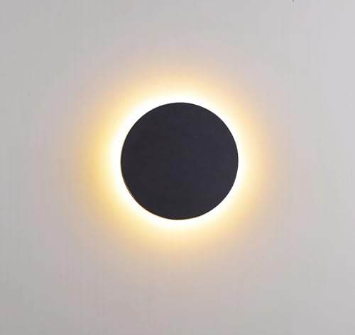 IWANTDO LED Wandleuchte Modern 12W Warmweiß 3000K 15cm Aluminium Schwarz Leuchte IP44 Wasserdicht Minimalistisch Wandlampe für Wohnzimmer Esszimmer Schlafzimmer Flur Diele Treppen Außen Lampe (Rund)