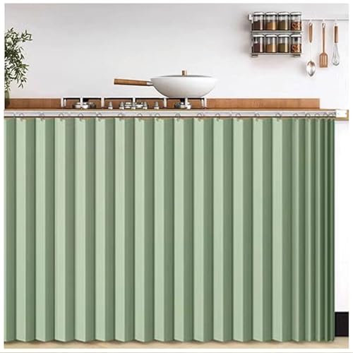 Cortina para debajo del fregadero, persiana de ventana de cocina sin taladrar con riel deslizante, cortina verde para armarios, baño y estantes de lavadora, ideal para ocultar el almacenamiento (ancho