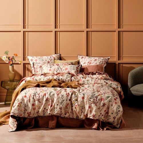 Freyamy Blumen Weiß Bettwäsche 200x200 3tlg Chic Botanisches Aesthetic | Bettwäsche-Set Gewaschener Mikrofaser, 1 Bettbezug mit Reißverschluss und 2 Kissenbezüge 80x80cm