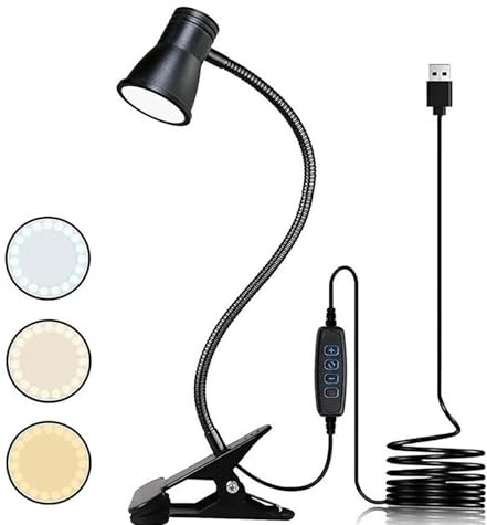 WIYETY Zoombare LED Leselampe Klemmleuchte: Dimmbare Klemmlampe Bett, USB Schwanenhals Lampe mit 3 Farbtemperaturmodi, LED Klemmleuchte Nachttisch, für Schlafzimmer und Nachttisch, Schwarz