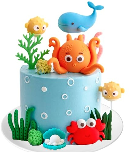 Under the Sea Ocean Birthday Cake Decorations Sea Ocean Party Favor Supply | for Sea Ocean Theme Shower Birthday Party