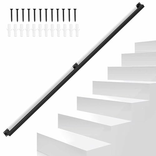 Eikuavons Corrimano per scale, ringhiera per scale, colore nero, corrimano da parete, scale, design tubolare quadrato, ringhiera per scale, interni ed esterni, per scale, parapetti, balcone ( 200cm )
