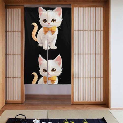 WHJSSF Cortina de puerta estampada con lazo de gatito, protección de privacidad, adecuada para cocina, baño, habitación, 86 x 142 cm