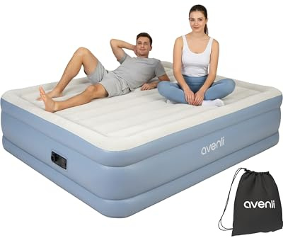AVENLI Cama Hinchable Colchón autohinchable 2 plazas 203x152x46cm Cama de Invitados con Bomba integrada Superficie de Descanso Extra Alta y Aterciopelada para Camping y hogar