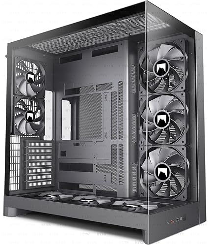H2 (2026) HYXN PC Case ATX with 8 Fans (6 x 140 and 2 x 120) Large Dual Chamber Mid-Tower Computer Case Airflow Gaming PC Case, Supports 420 mm Watercooler, Gaming Case (Black-1, H2)