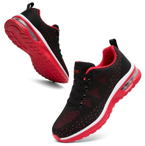 NUTTOPL Scarpe Donna Sneakers Respirabile Leggero Scarpe da Ginnastica Corsa Camminata Tennis Outdoor Fitness Jogging Palestra Casual Scarpa Nero Rosso 35 EU