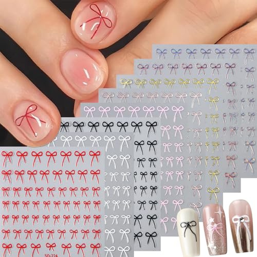 OuryTech Nagelsticker Valentinstag, 8 Stück Nagelsticker und Nail Sticker, 3D Schleifen Nail Art Aufkleber selbstklebend, Valentinstag Deko für Nägel