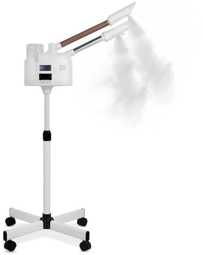 Facial Steamer with Hot & Cold Mist Function, 2 in 1 Facial Steamer with Ozone for Facial Deep Cleaning and Hydration, Esthetician Steamer on Wheels, Ideal for Salon Spa Home Beauty Equipment, White