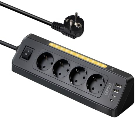 GMY Ecksteckdose | 4-Fach Steckdosenleiste mit USB C | Eck Mehrfachsteckdose mit Nachtlicht für Küche, Büro | Überspannungsschutz, 3680W,1.5mm² Aufweisen, 2m, Schwarz Küchensteckdose