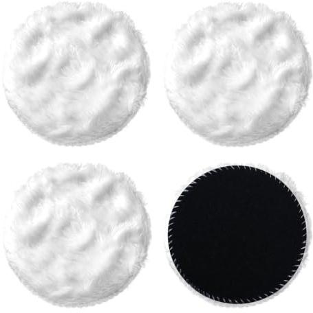 4 Stück Polierpads 125mm, Polieraufsatz Akkuschrauber aus Wollimitat, Polierscheiben für DA Exzenterpolierer, Klett-Polierschwamm Set für Auto, Möbel, Wachsen und Schleifen