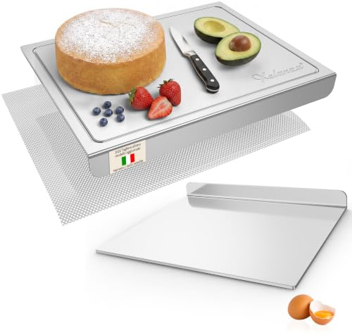 Tagliere Spianatoia Acciaio Inox per Impastare 2026, taglieri con scanalature per i succhi, Tavola per impastare in metallo Con Bordo di Arresto, tagliere da banco per la preparazione (50X40CM)