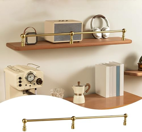Mässingshylla räcke set 1/2/3 st 193 cm flytande hyllstöd justerbart fallspår för skåp och galleriskärmar massiv mässingsdesign