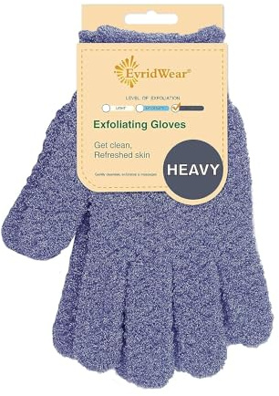 Evridwear Exfoliating Dual Texture Bath Gloves for Shower, Spa, Massage and Body Scrubs, Dead Skin Cell Remover, Gloves with Hanging Loop (1 Pair Heavy Glove)