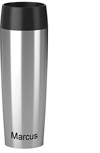 Emsa Isolierbecher MIT GRAVUR - UNTEN - (z.B. Namen) 500ml TRAVEL Mug Grande Manschette Edelstahl Silber mit persönlicher Rundgravur, Travelmug Kaffee & Tee Thermo to-go-Becher 100% auslaufsicher