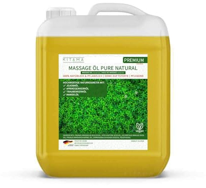 Kitama Massageöl Pure Natural 5L - 100% Natürlich Neutrales Pflegeöl | 100% natürliches, veganes Pflegeöl mit Jojoba- & Mandelöl. Parfümfreies Made in Germany für zuhause & Massagepraxis