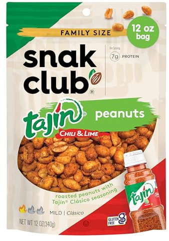 Snak Club Tajin Clasico Chili & Limette Erdnüsse, mild in der Hitze, kräftig im Geschmack, Familiengröße, wiederverschließbar, 340 ml