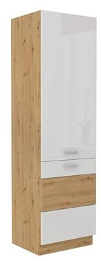 Kuechen-preisbombe Küchen Hochschrank 60 cm Eiche Artisan + Weiss Hochglanz Küchenzeile Küchenblock