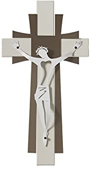 Arti e Mestieri 0VA3670C234 kleines Wandkreuz aus Eisen, Maße 23 x 2PH44H cm, Farbe Elfenbein, Bronze, Weiß Marmor