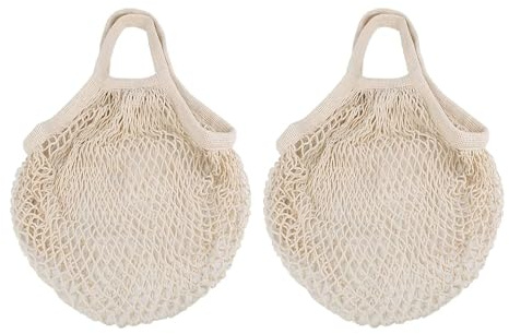 Tiardey 2pcs Net String Shopping Bags,Reusable,Washable Cotton String Shopping Bags Produce Net Tote Bags for Fruit Vegetable Storage ect - Beige
