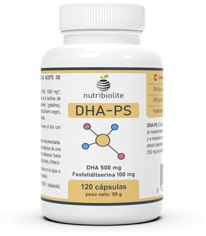 Oméga 3 DHA 500 mg TG, phosphatidylsérine 100 mg, 120 mini-perles - DHA-PS | Huile de poisson sous forme de triglycérides, avec 100 mg d’EPA, phosphatidylsérine de tournesol sans soja