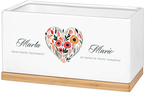 Maverton Vaso per piante in ceramica - stampa personalizzata - dimensioni 25,7cm x 13,5cm x 14cm - fioriera rettangolare - vassoio sottovaso - pensiero speciale per coppia - piantare ed annafiare