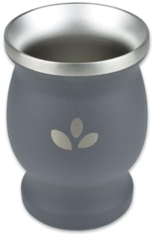 Delicatino - Mate Becher Edelstahl Natural Green Grau 200ml, Mate Tee Set, Doppelwandiger Thermo Becher, Yerba Mate Tee, Geringes Gewicht, Heiß oder Kalt, Bombilla nicht inklusiv