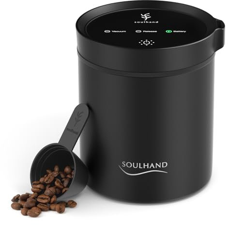 SOUL HAND Automatic Vacuum Coffee Canister for Coffee & Food Storage Airtight Sealed Coffee Storage Container, Stainless Steel Food Storage Containers for Coffee Beans - 1.2 L