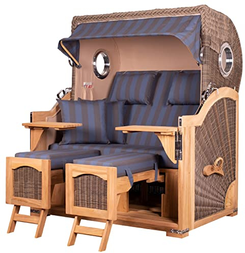 bene living Strandkorb-Set Ammersee 2,5-Sitzer Teak - PE grau - Modell 582 - Liftersystem