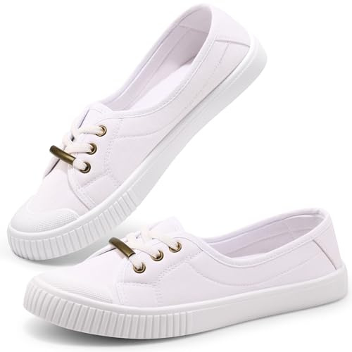 Harvest Land Womens Canvas Shoes Ladies Fashion Plimsolls Soft Trainers Low Top Slip on Sneaker White 6.5