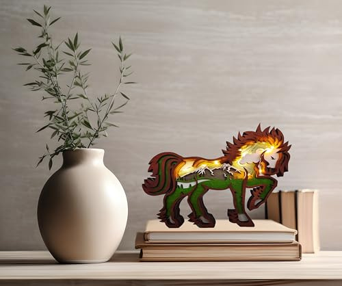 Lampada Decorativa Led Luce Notturna In Legno 3D a Forma Di Animale Cavallo | Soprammobile Comodino Libreria Scrivania Bambini Camera Da Letto | Idea Regalo Originale Casa Compleanno Natale (Cavallo)