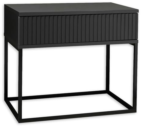 MARLE Nachttisch Graphit Nachtschrank mit Schublade 60 x 52 x 38,5 cm | Moderner Nachtschrank für das Schlafzimmer, schwarzes Metallgestell, Schublade mit Muster, praktischer Stauraum